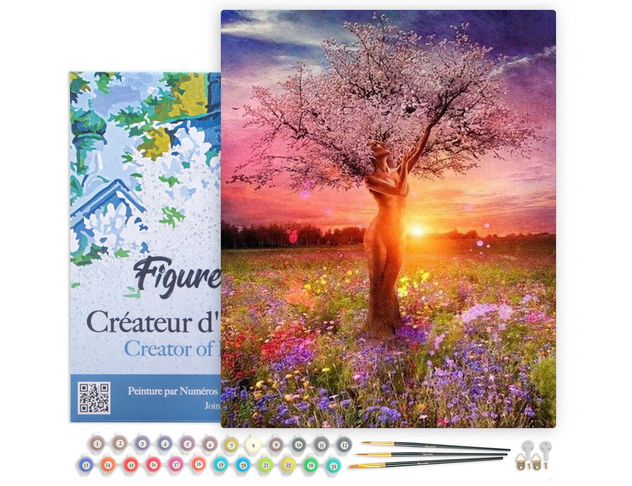 Figured'Art Paint by Numbers Kit for Adults with Frame Tree with Female Body 16"x20" - Craft Art Painting DIY Kit Canvas Already Stretched on a Wooden Frame